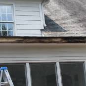 #21 Here you can see damaged sub-fascia board and soffit. This type of damage is commonly concealed by the gutter and decorative fascia board. After a thorough inspection we were able to identify the source of the leak and expose what you see here.